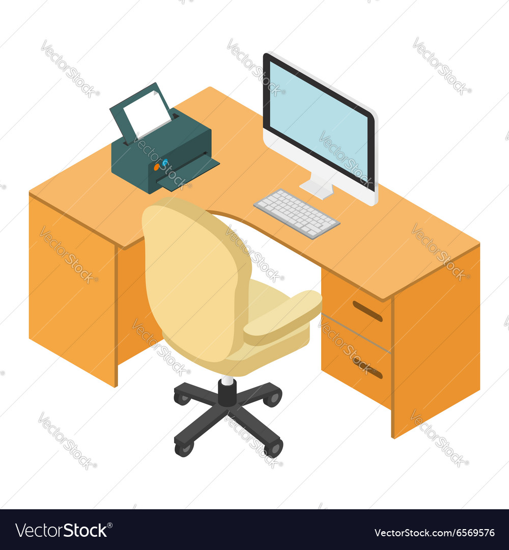 Computer desk workplace isometric 3d Royalty Free Vector