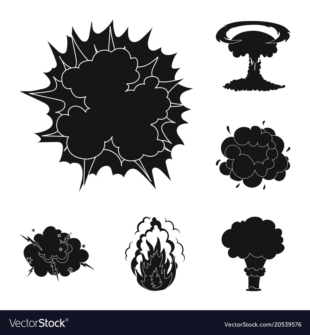 Different explosions black icons in set collection