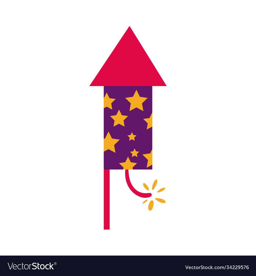 Diwali rocket firework with stars flat style icon