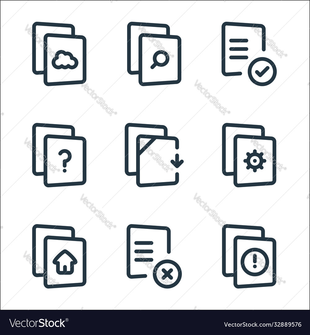 File and archive line icons linear set quality