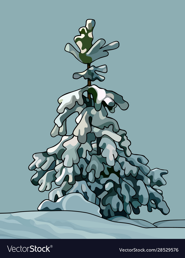 One Cartoon Little Spruce Covered With Snow In A Vector Image