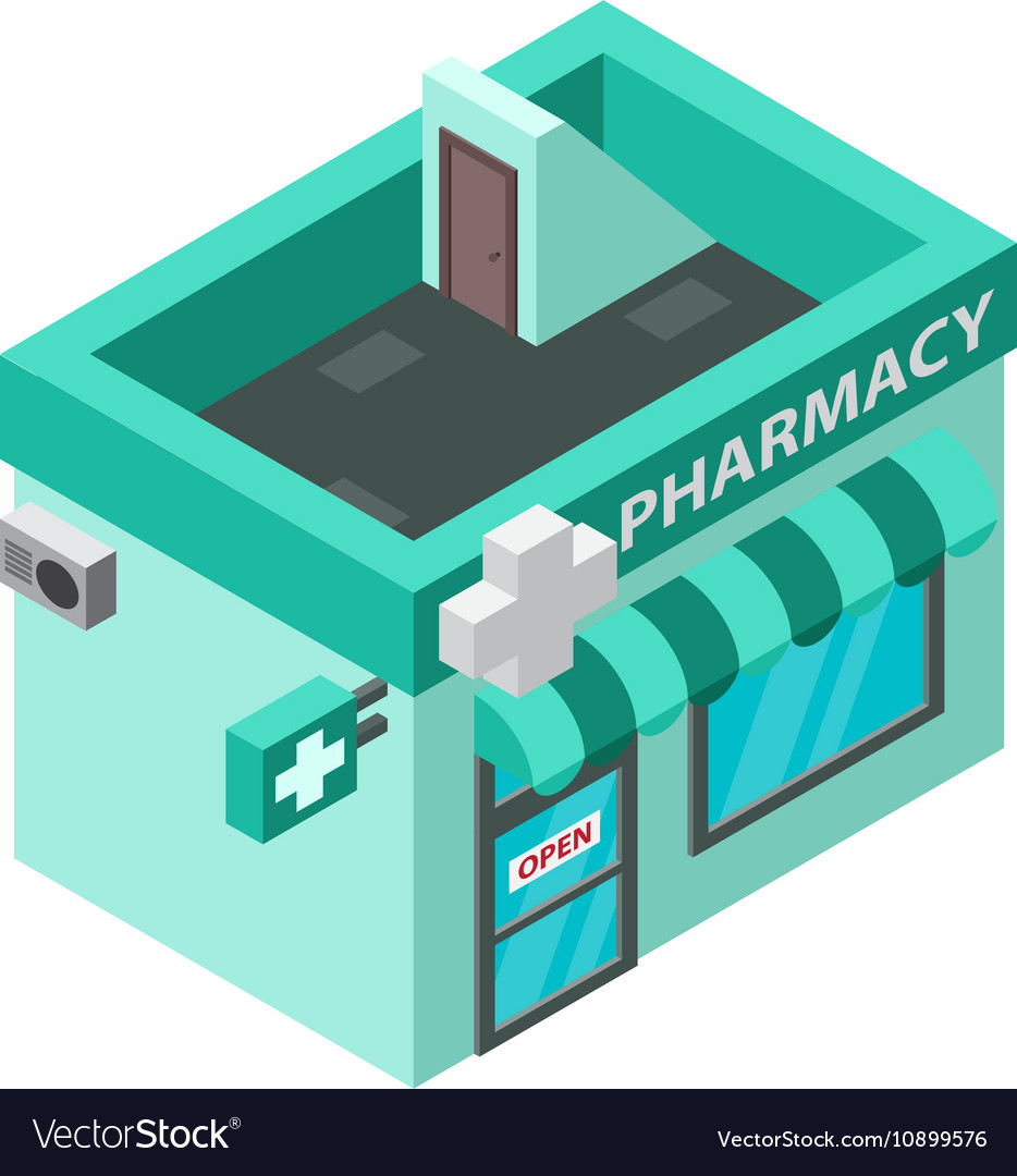 Pharmacy isometric building isolated Royalty Free Vector