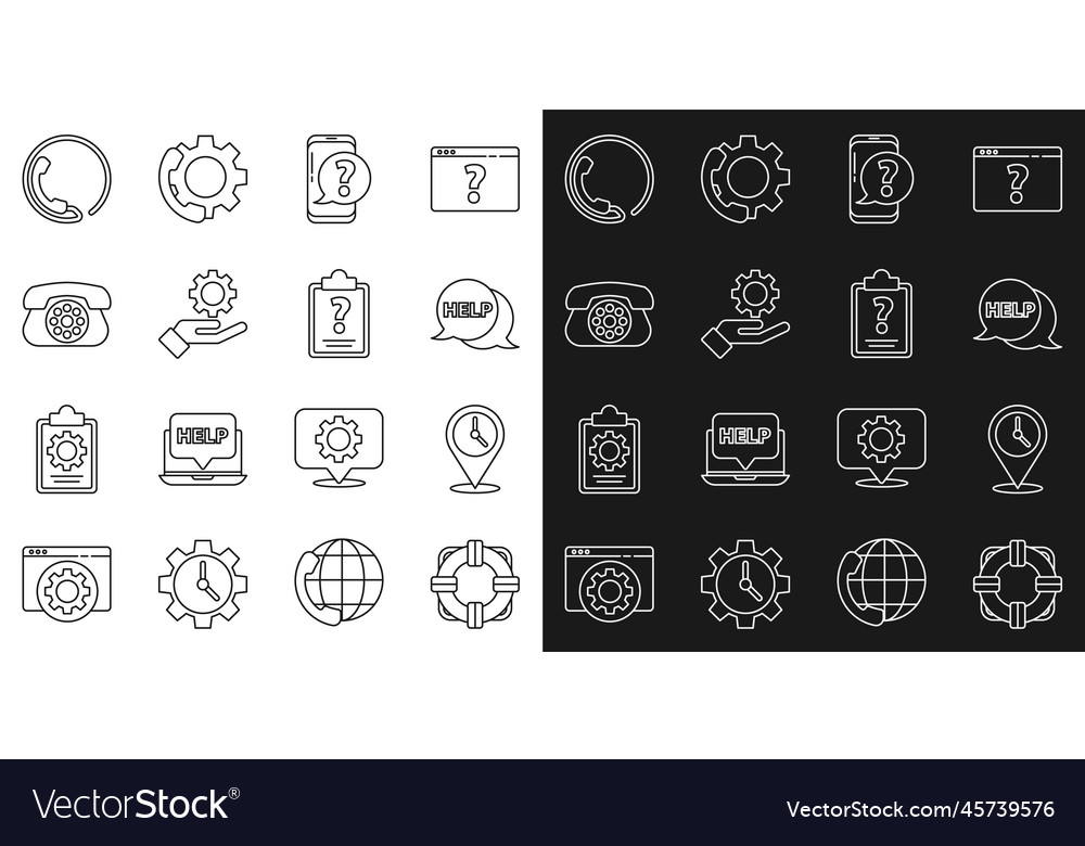 Set line lifebuoy location with clock speech vector image Set line lifebuoy location with clock speech