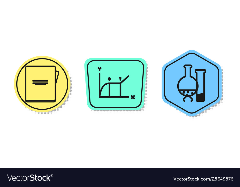 Set line notebook pie chart infographic and test