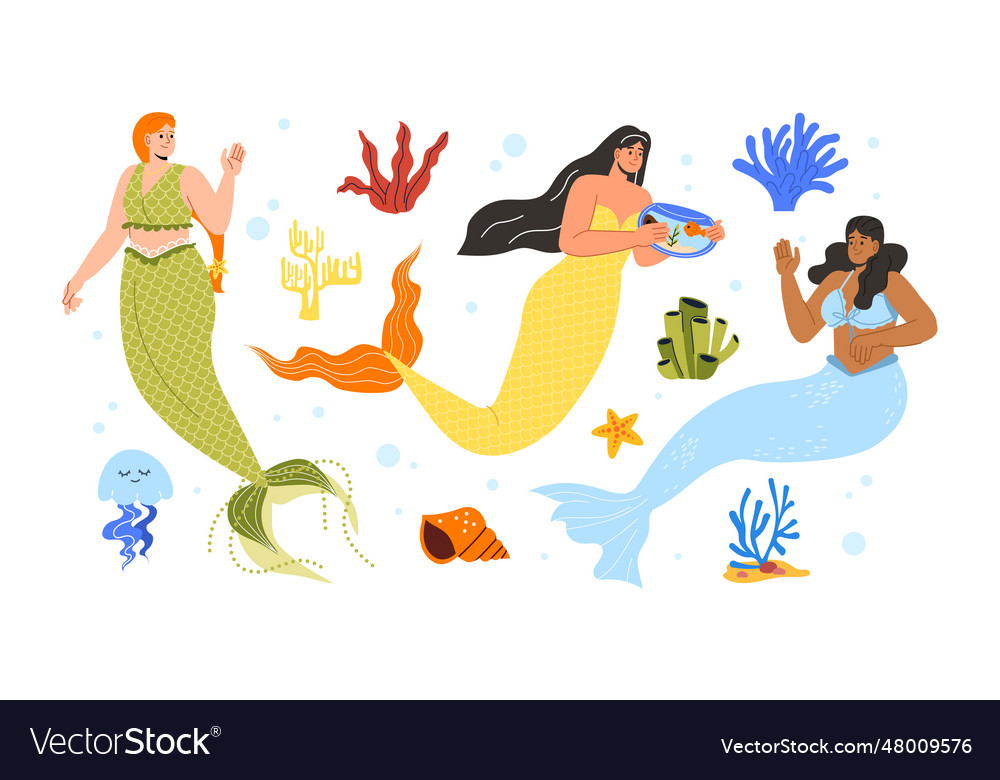 Set of mermaids concept