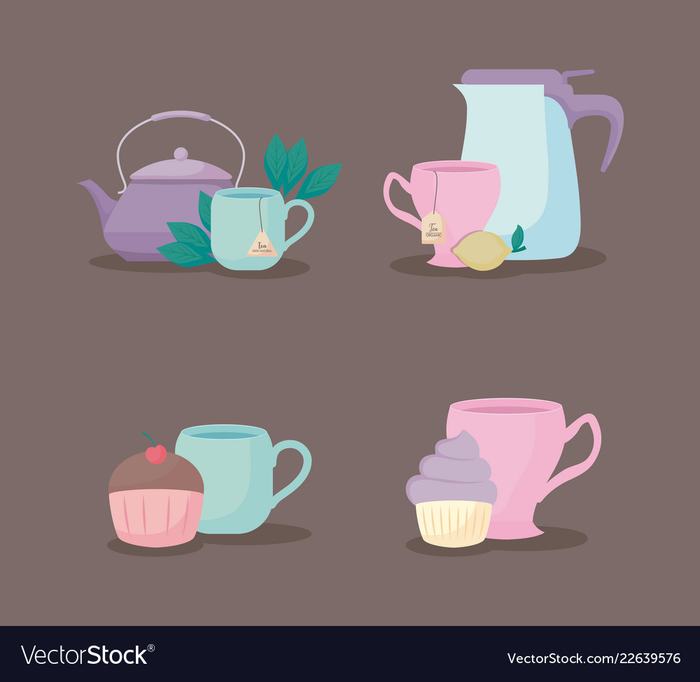 Set of teapots and cups tea icon