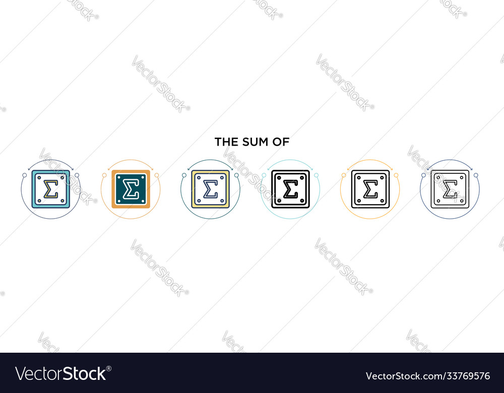 Sum icon in filled thin line outline vector image Sum icon in filled thin line outline