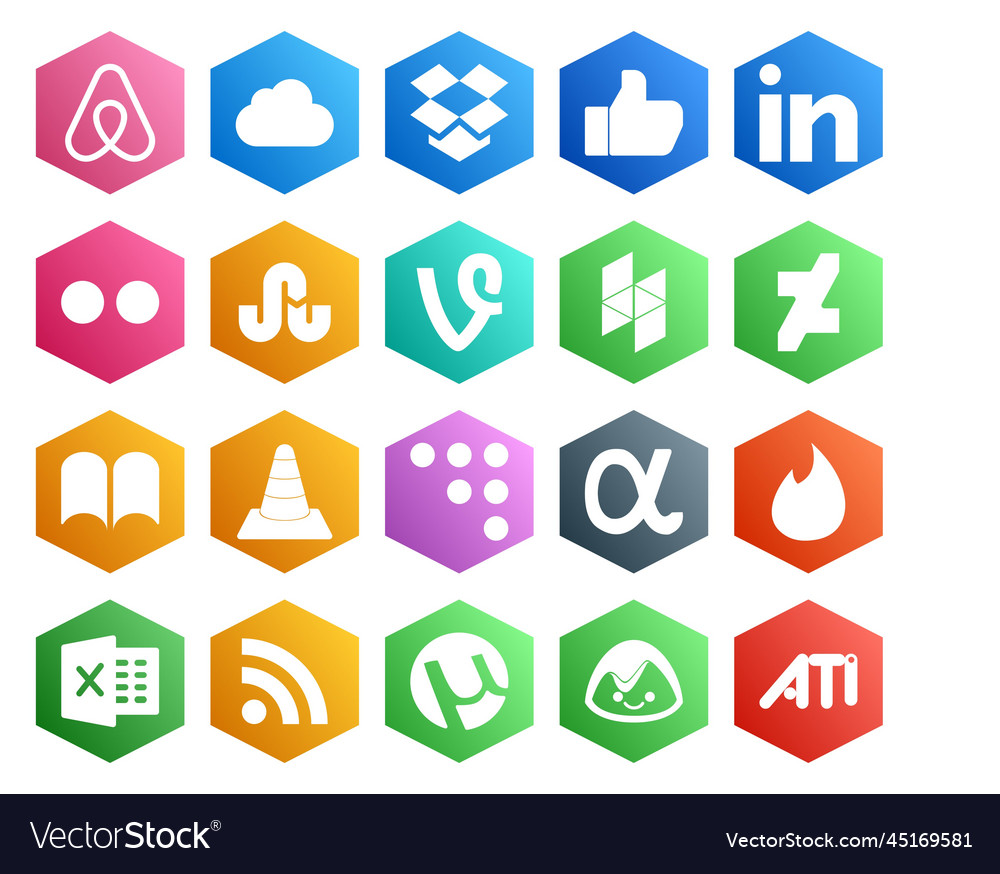 20 social media icon pack including excel app net