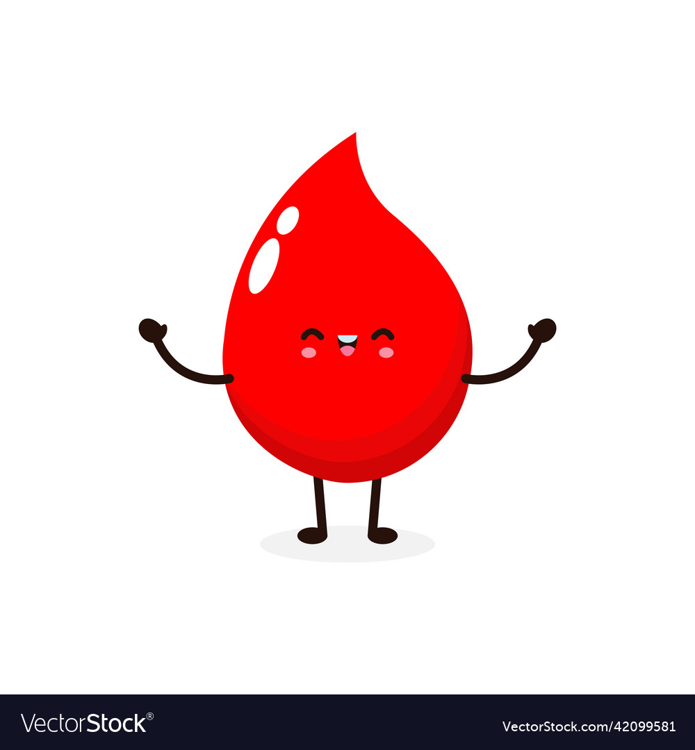 Funny cartoon cute happy smiling blood drop kawaii