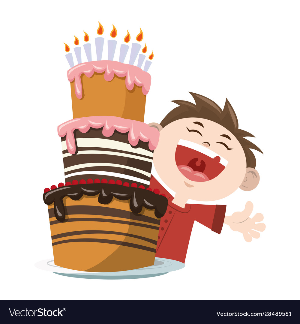 Happy boy with birthday cake candles icon Vector Image