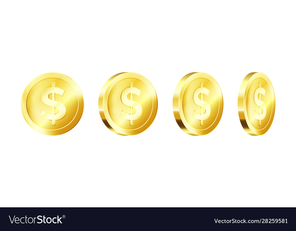 Metallic gold coin template rotate golden dollar vector image Metallic gold coin template rotate golden dollar