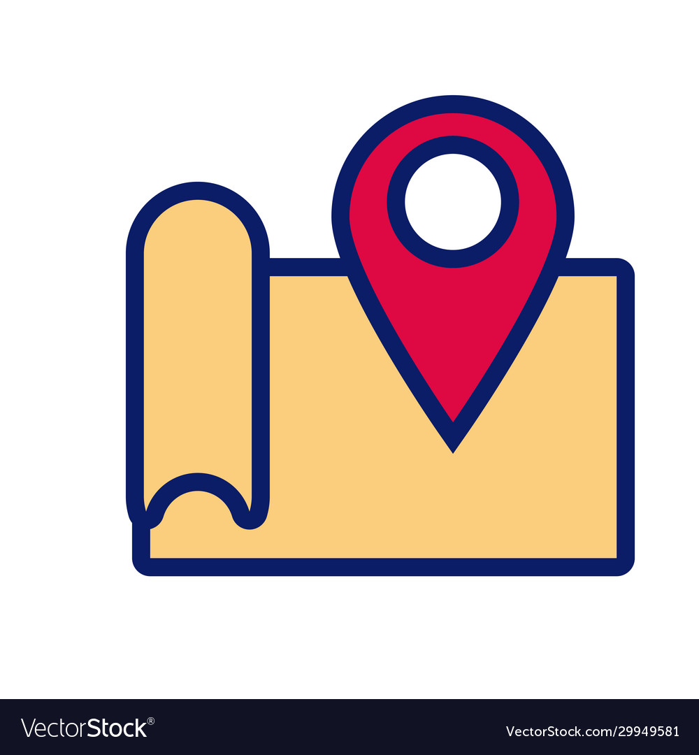 Paper map guide with pin location line and fill vector image Paper map guide with pin location line and fill