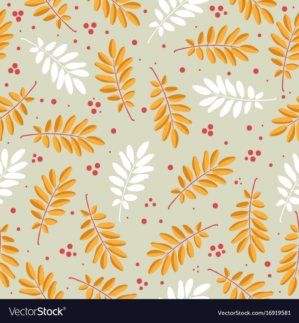 Seamless pattern with rowan leaves and red dots