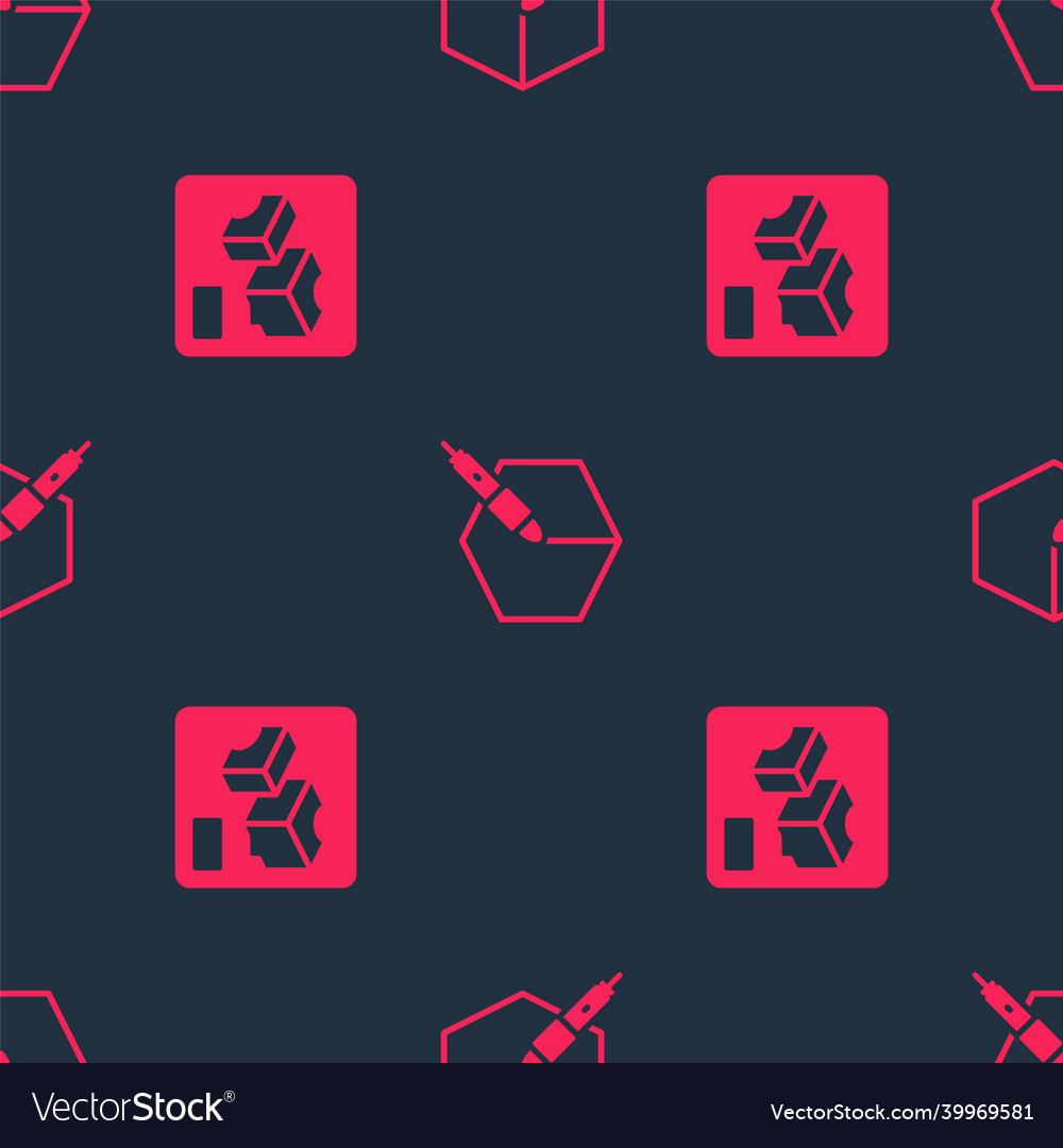 Set 3d printer and pen tool on seamless pattern