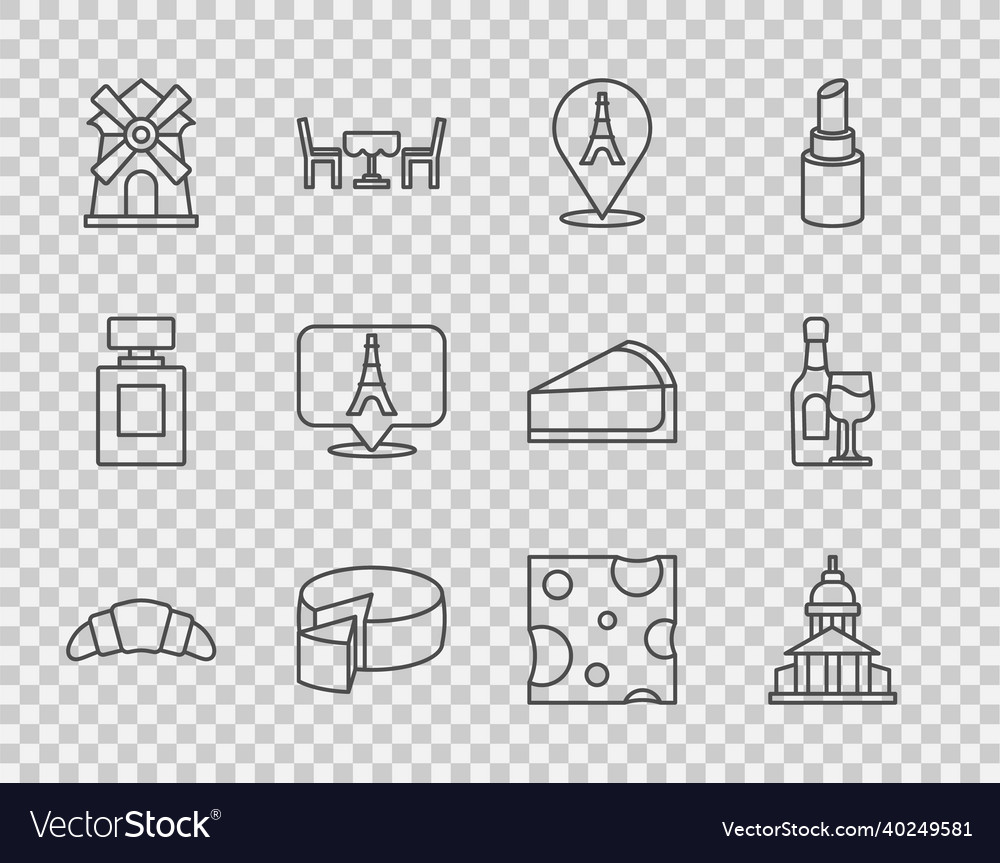 Set line croissant museum building eiffel tower vector image Set line croissant museum building eiffel tower