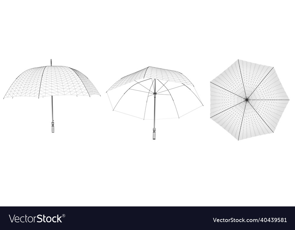 Set with umbrella wireframes from black lines