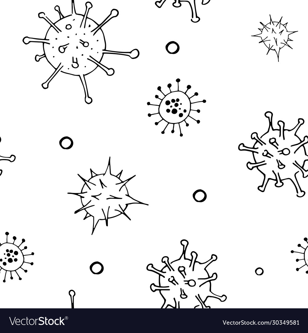 Viruses and bacteria doodle pattern seamless