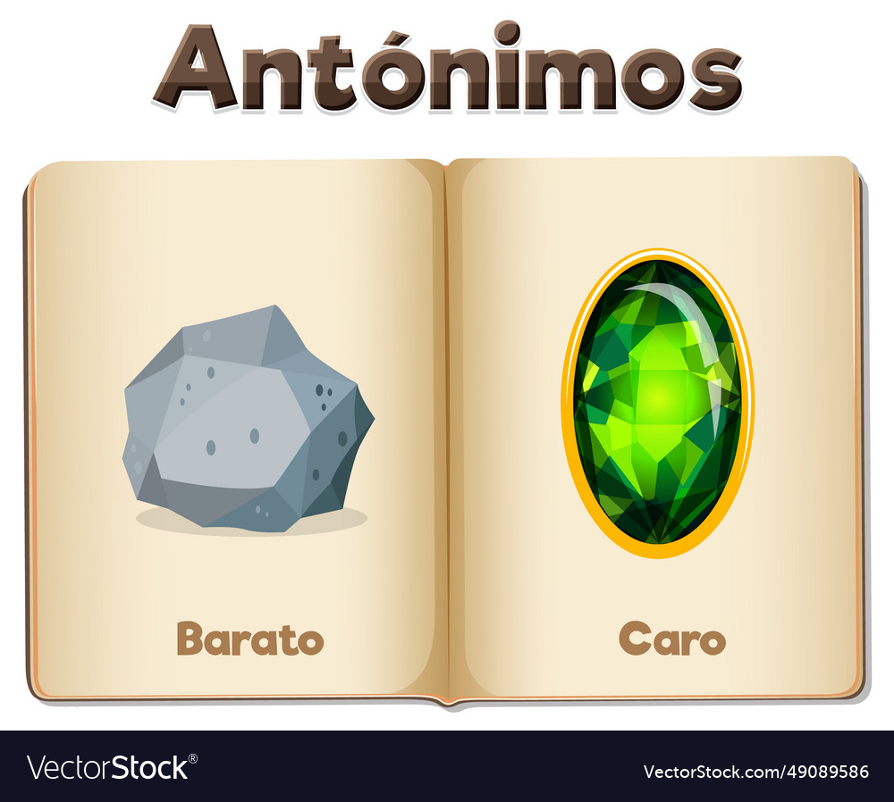 Antonym word card in spanish barato and caro