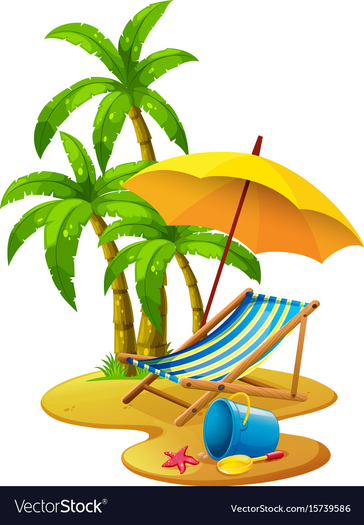 Beach scene with chair and umbrella Royalty Free Vector