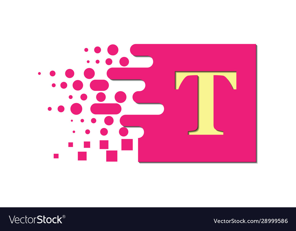 Letter t on a colored square with destroyed blocks