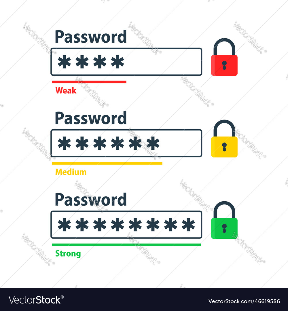 Password weak medium and strong user data vector image Password weak medium and strong user data