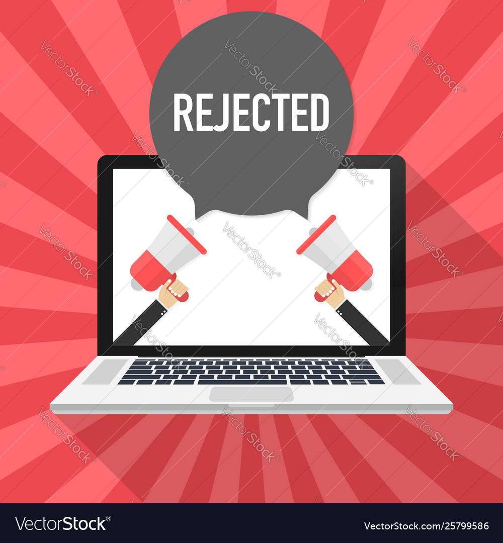Rejected text on computer badge with megaphone vector image Rejected text on computer badge with megaphone