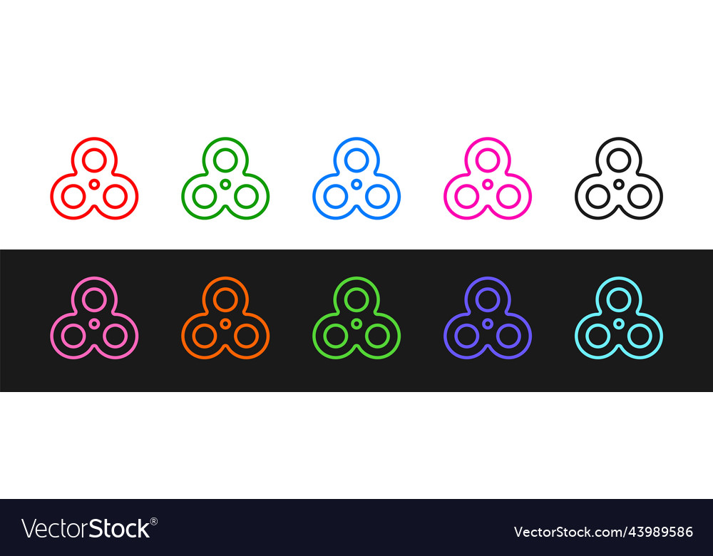 Set line fidget spinner icon isolated on black