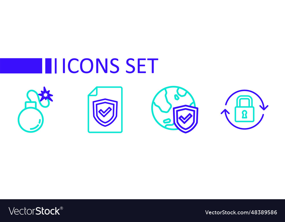 Set line lock shield with world globe contract vector image Set line lock shield with world globe contract