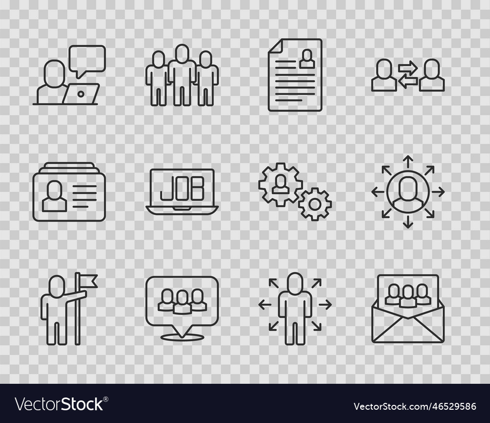 Set line man holding flag project team base vector image Set line man holding flag project team base