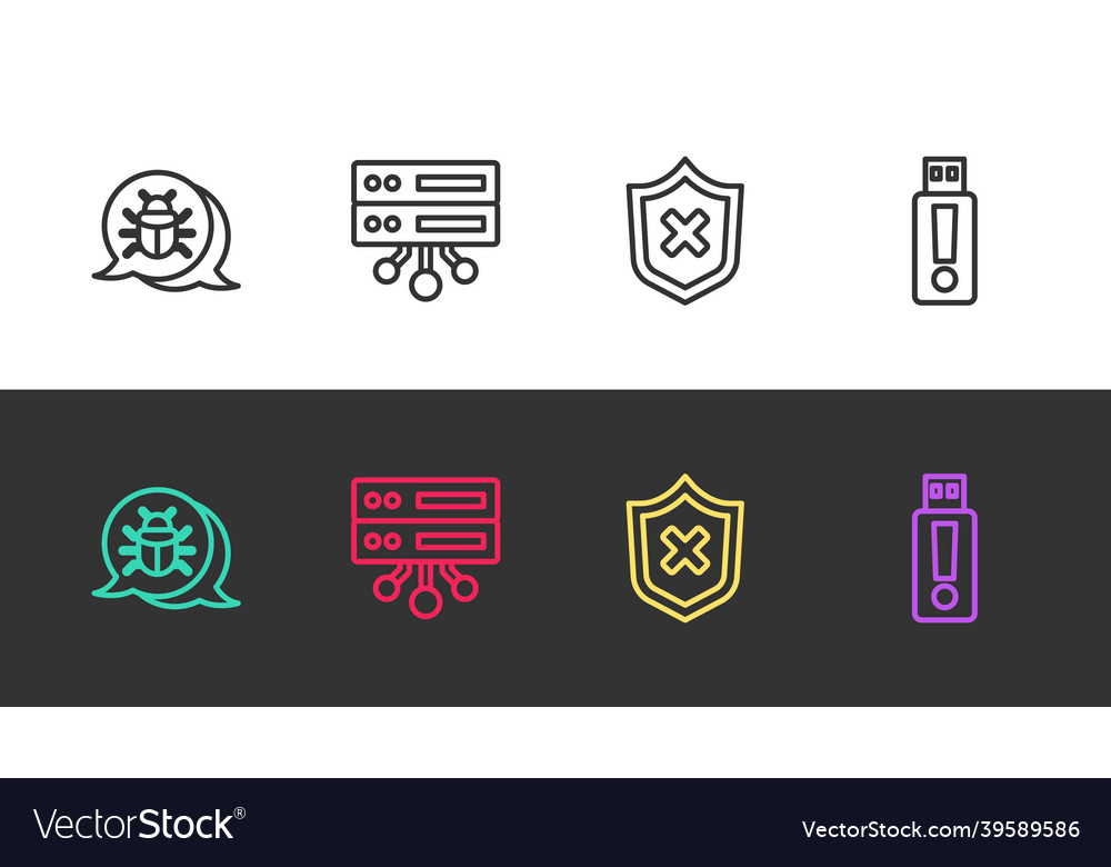 Set line system bug server data web hosting vector image Set line system bug server data web hosting