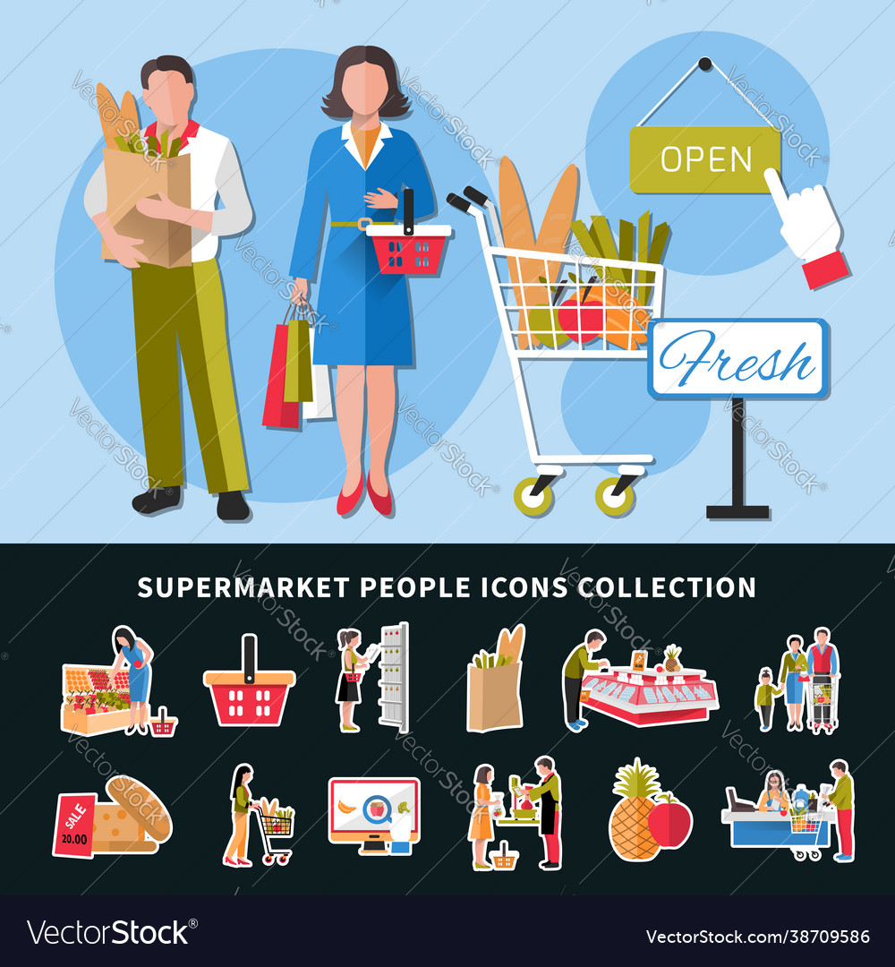 Supermarket people icons collection