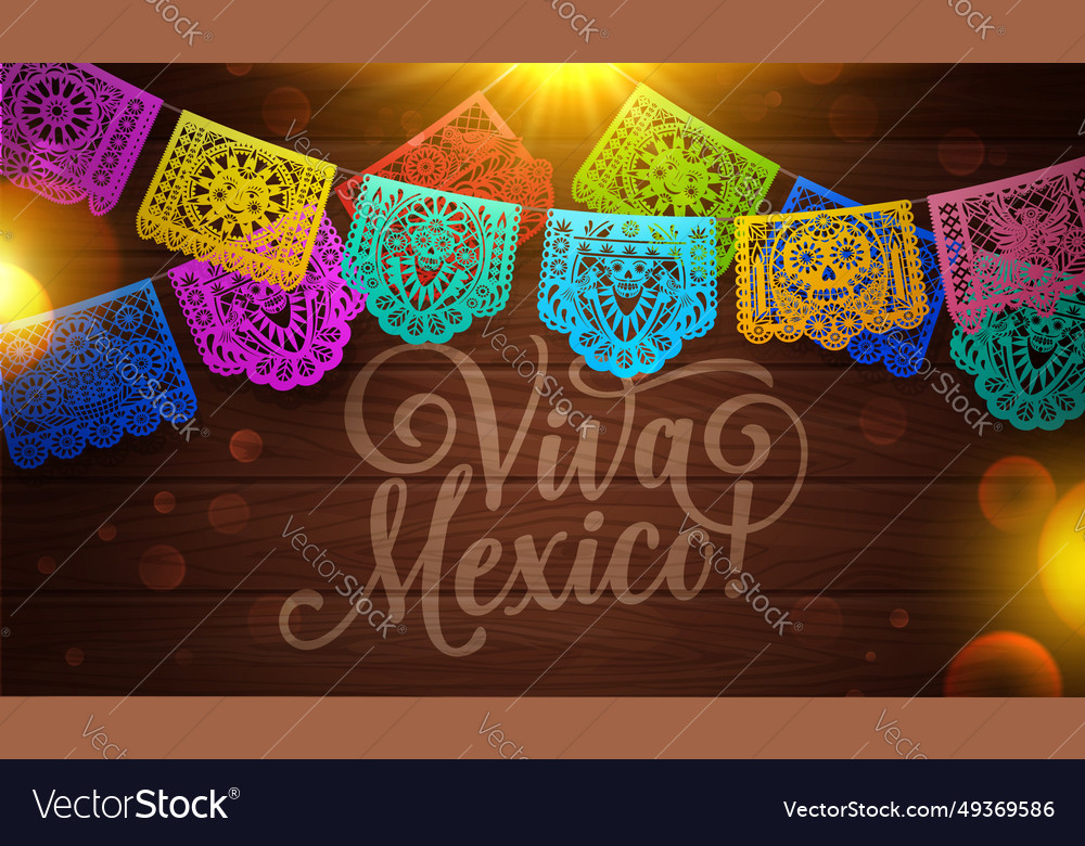 Viva Mexico Background Of Paper Cut Mexican Flags Vector Image