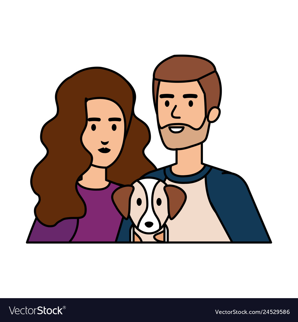 Young couple with dog avatars characters Vector Image