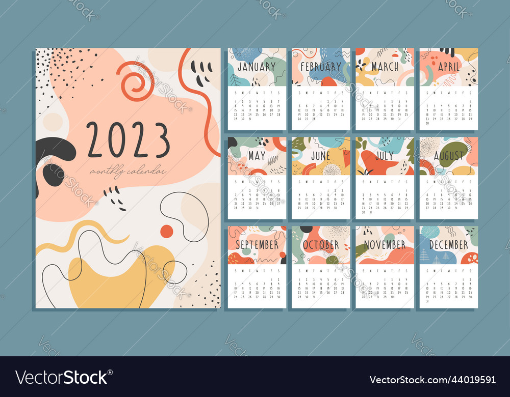 2023 year monthly calendar with abstract