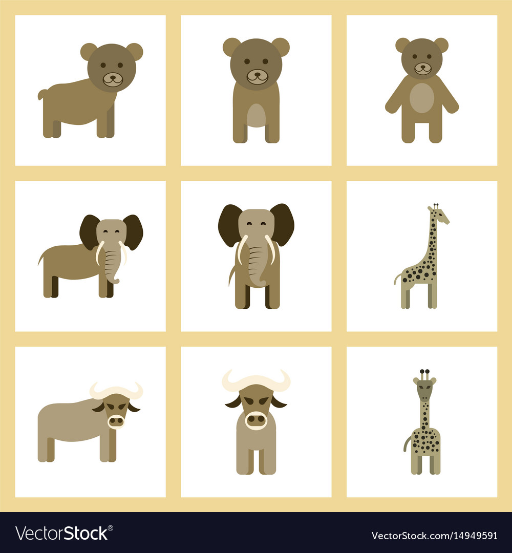 Assembly flat icons nature giraffe bull bear