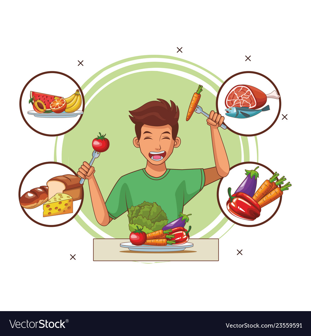 Balanced diet young man Royalty Free Vector Image