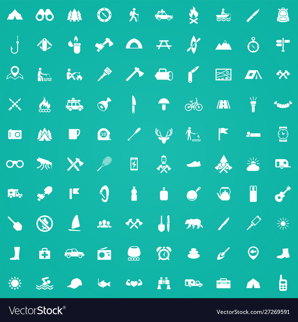 Camping 100 icons universal set for web and ui