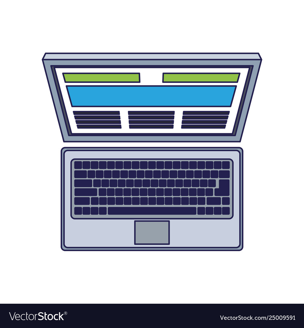 Laptop open computer topview symbol blue lines vector image Laptop open computer topview symbol blue lines