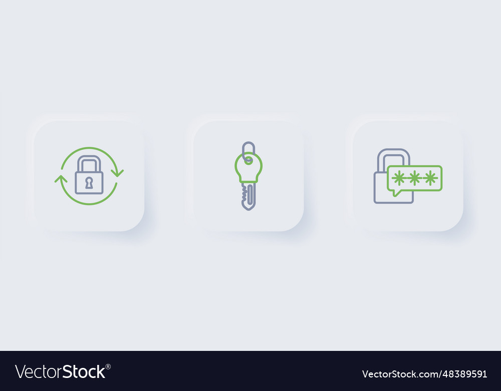 Set line cyber security key and lock icon