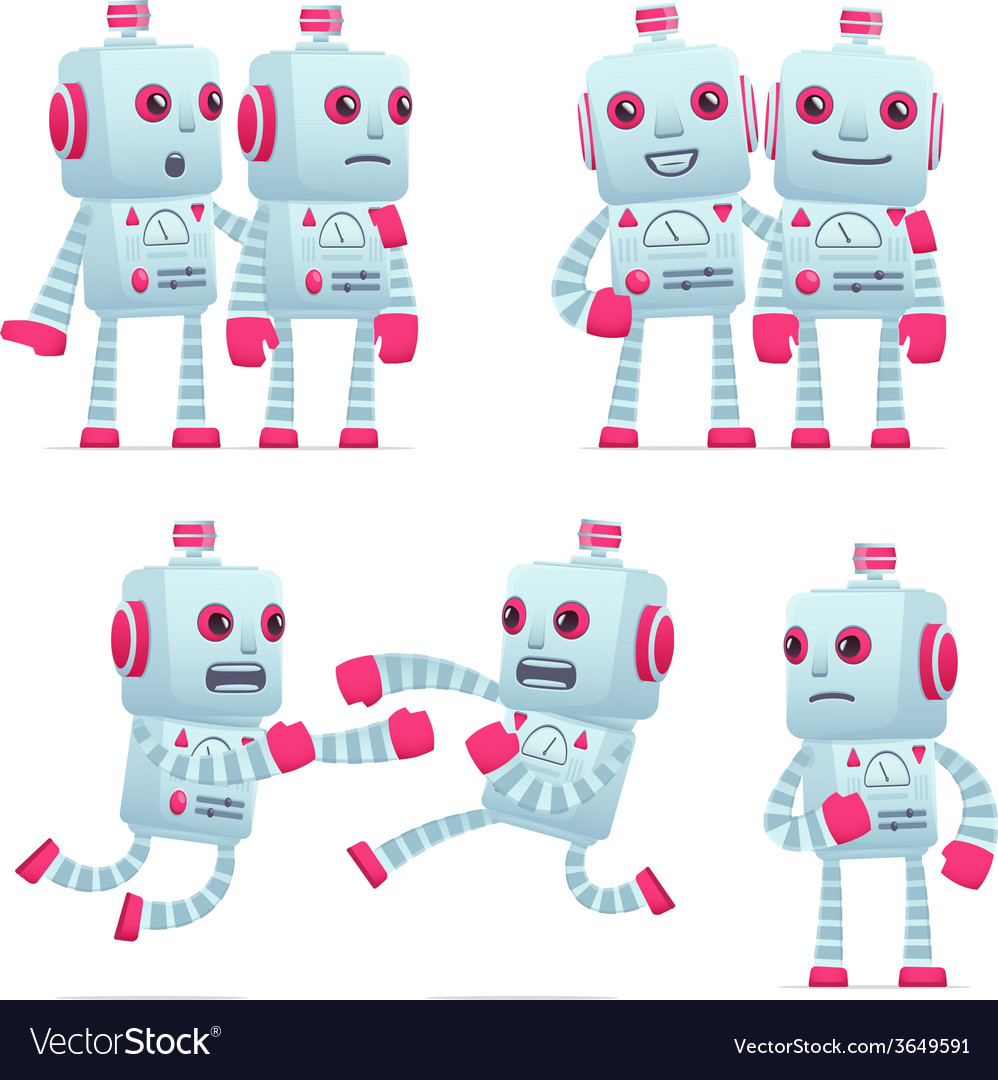 Set of robot character in different poses