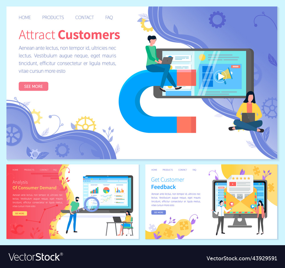 Set of web page templates for consumer demand vector image Set of web page templates for consumer demand