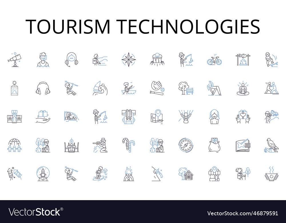 Tourismus Technologien Linie Icons Sammlung