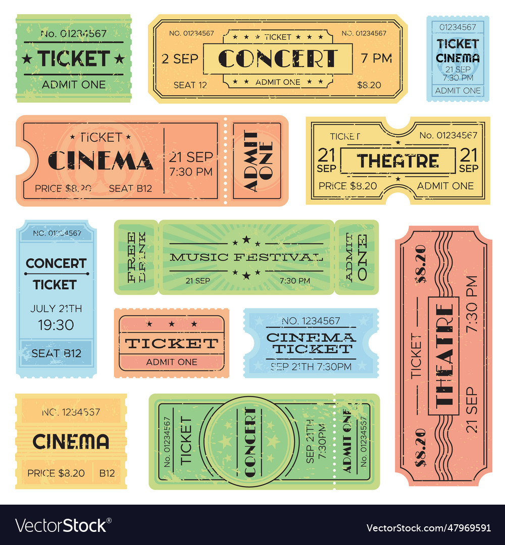 Vintage admitted cinema music festival pass train Vector Image