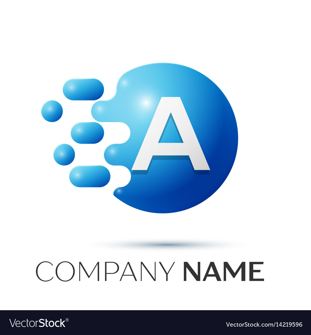 A letter splash logo blue dots and circle bubble