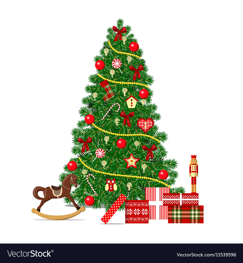 Beautiful Decorated Xmas Tree Isolated Christmas Vector Image