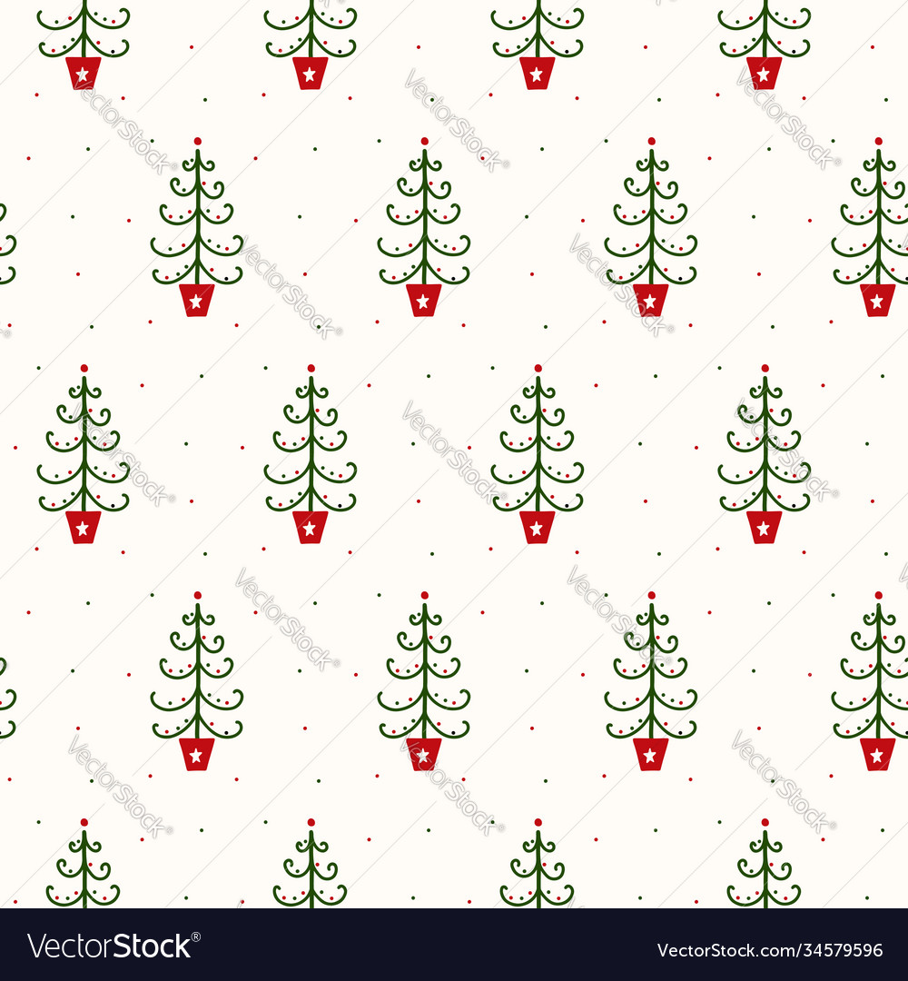 Christmas pattern with doodle trees Vector Image Christmas pattern with doodle trees
