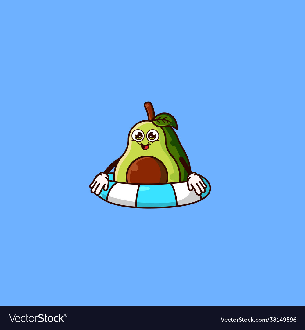 Cute avocado character with swim ring float fruit