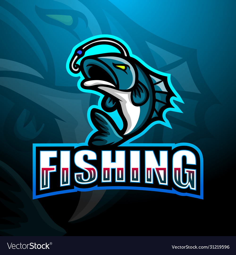 Fishing mascot esport logo design Royalty Free Vector Image