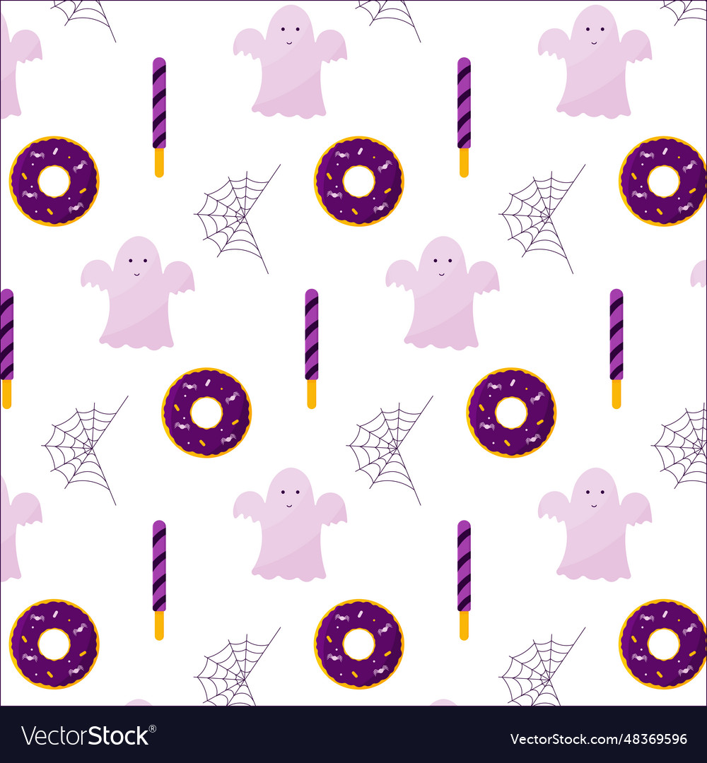 Halloween ghost donut cobweb stick pattern textile