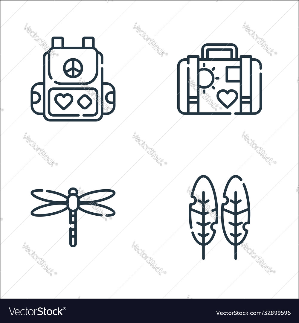 Hippies line icons linear set quality vector image Hippies line icons linear set quality